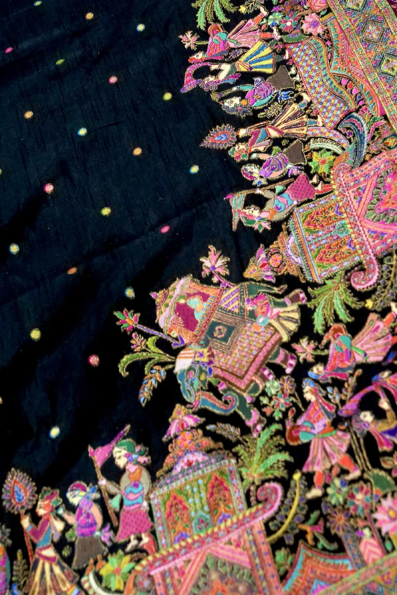 BLACK COLOR CREPE SILK PASHMINA SAREE