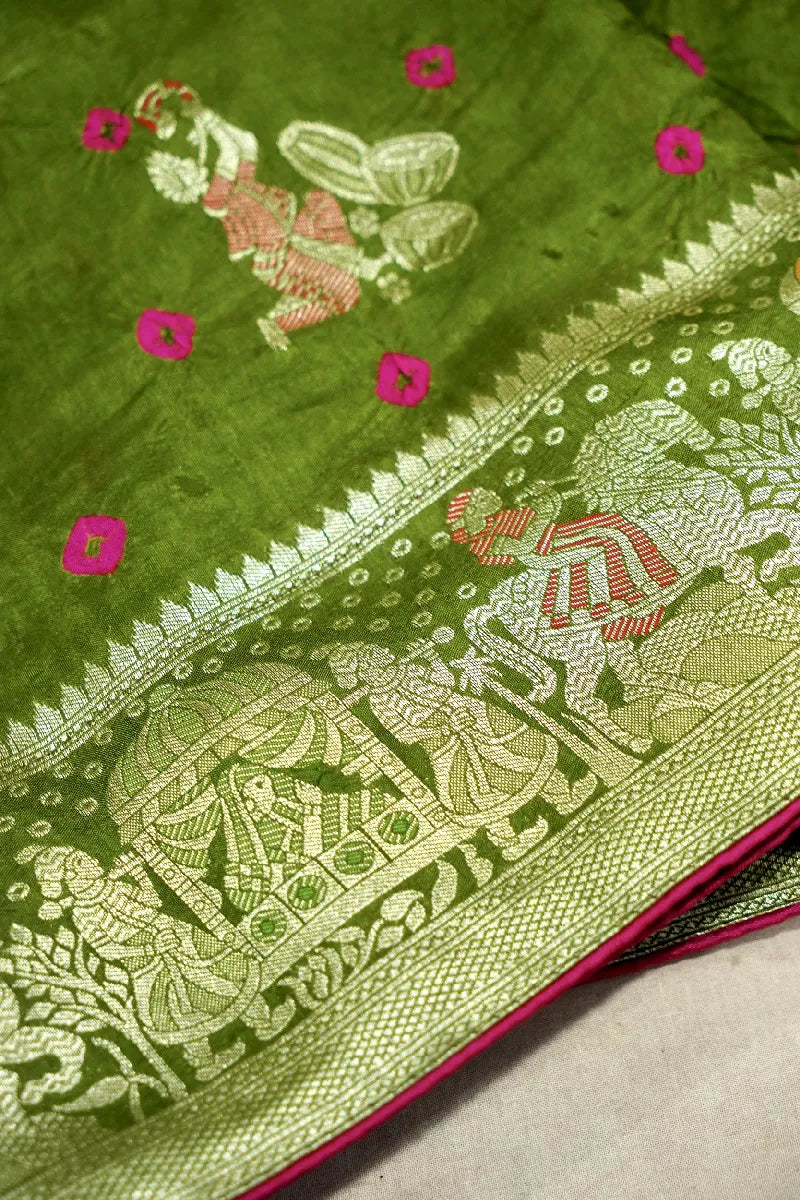 TEAL BLUE COLOR GAJJI SILK BANDHANI SAREE