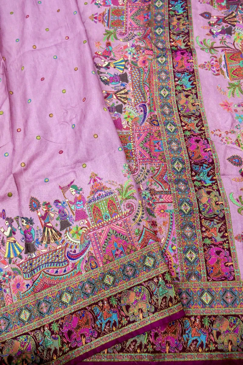 ONION PINK COLOR CREPE SILK PASHMINA SAREE