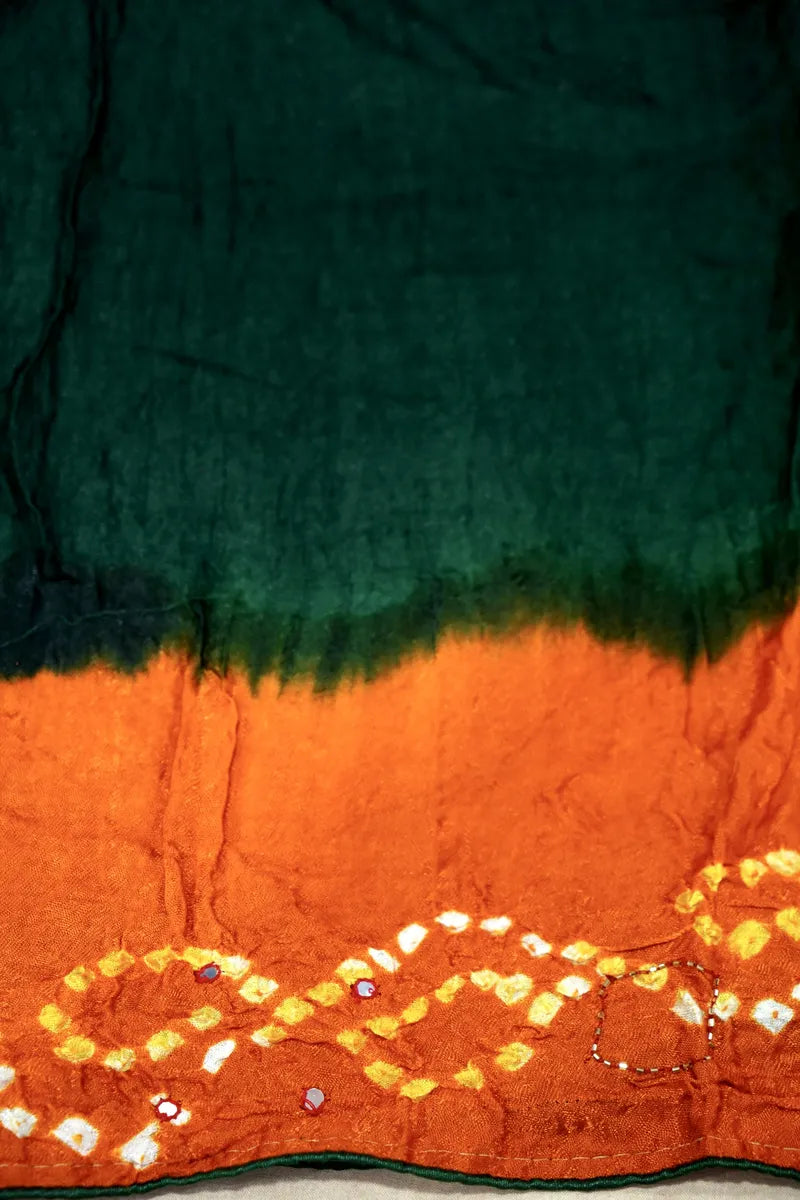 GREEN WITH ORANGE COLOR BANDHEJ SAREE