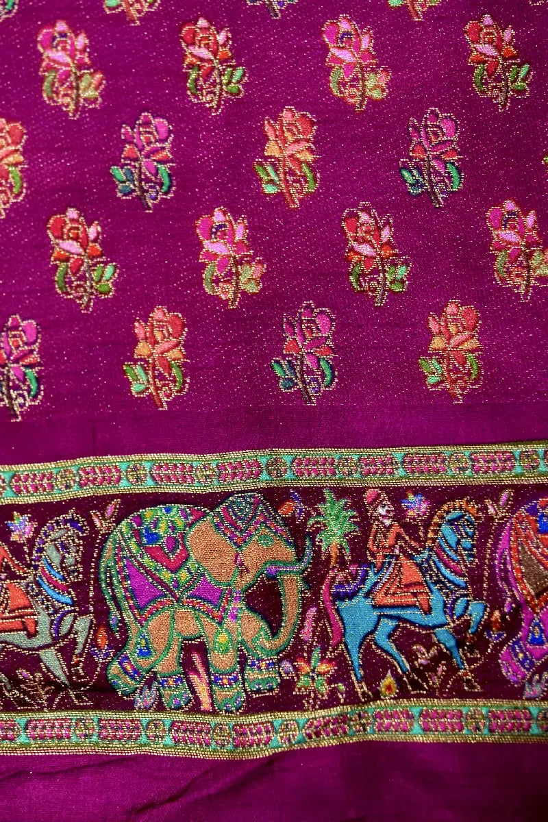 ONION PINK COLOR CREPE SILK PASHMINA SAREE