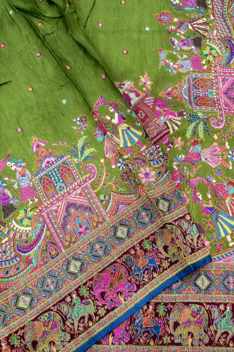 GREEN COLOR CREPE SILK PASHMINA SAREE