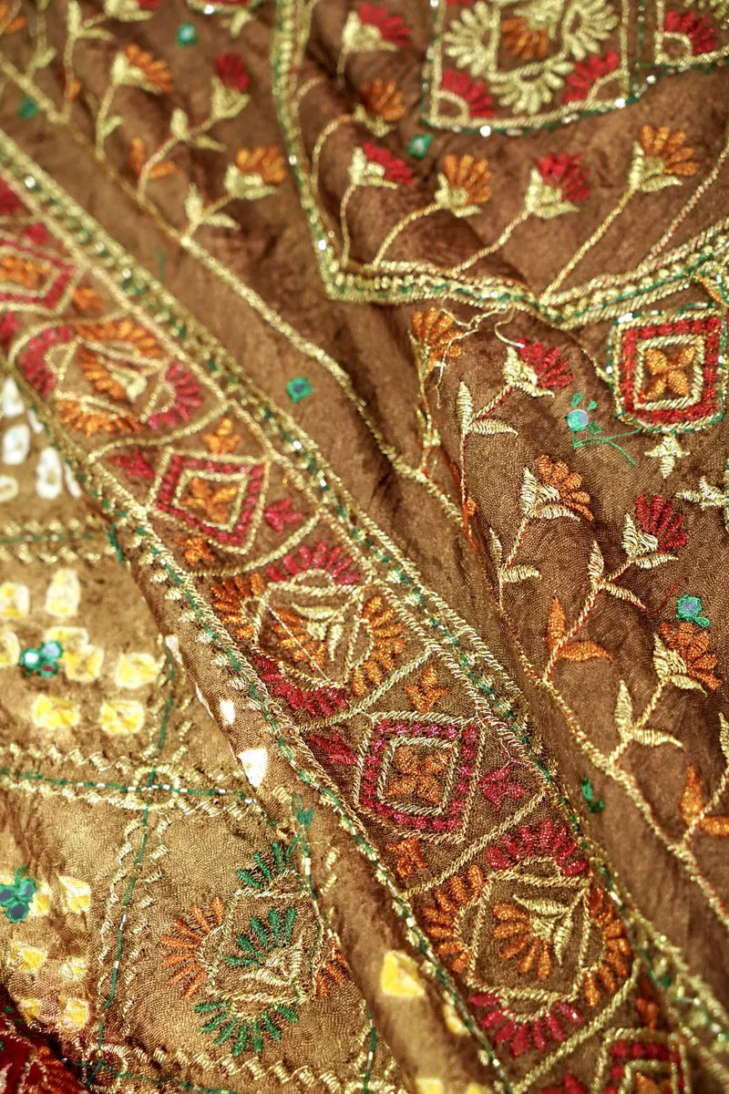 MAROON WITH CHIKU COLOR BANDHEJ SAREE