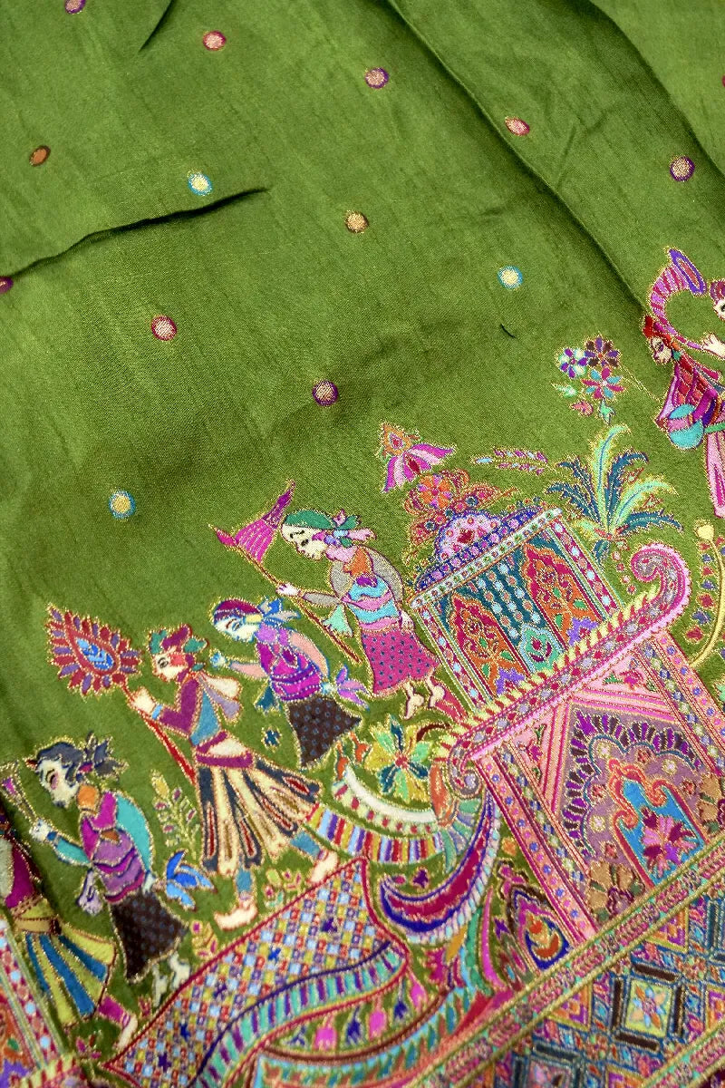 GREEN COLOR CREPE SILK PASHMINA SAREE