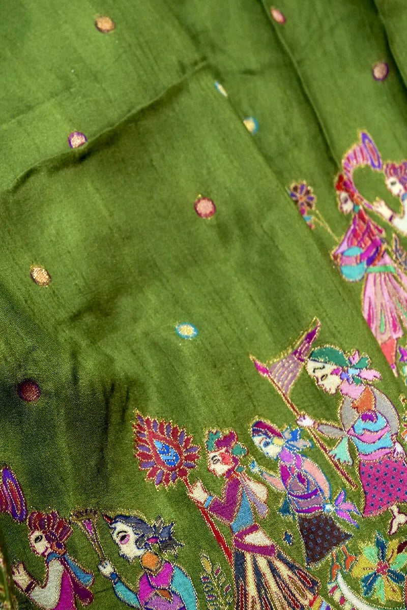 GREEN COLOR CREPE SILK PASHMINA SAREE