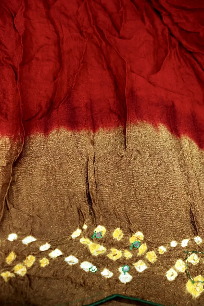 MAROON WITH CHIKU COLOR BANDHEJ SAREE