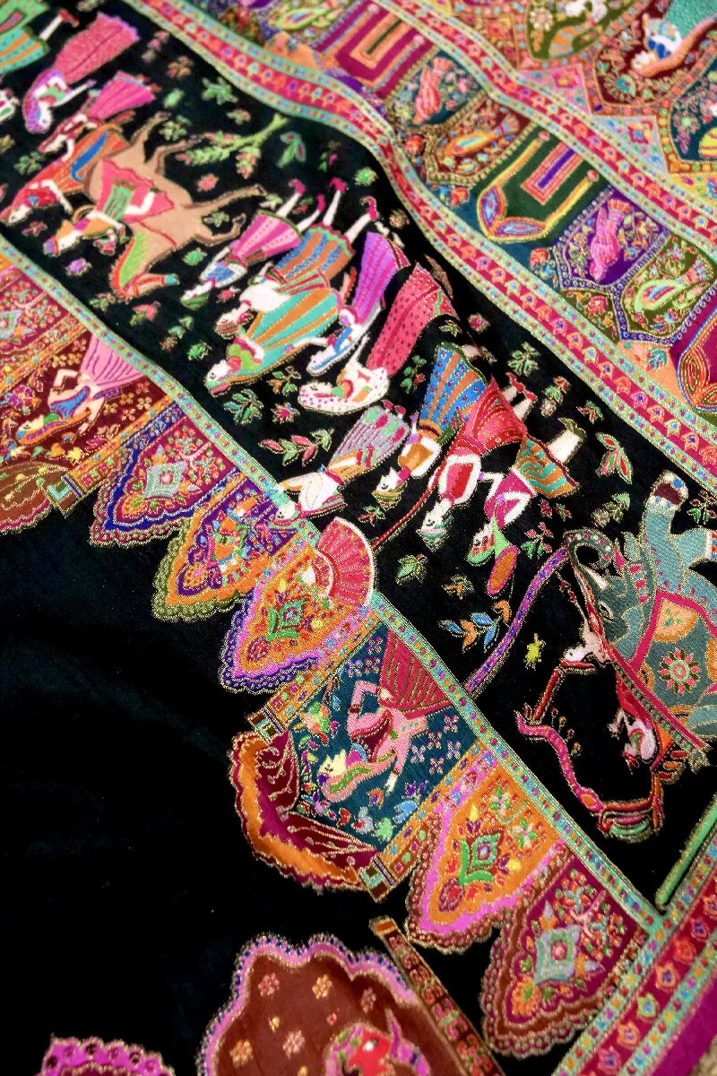 BLACK COLOR CREPE SILK PASHMINA SAREE