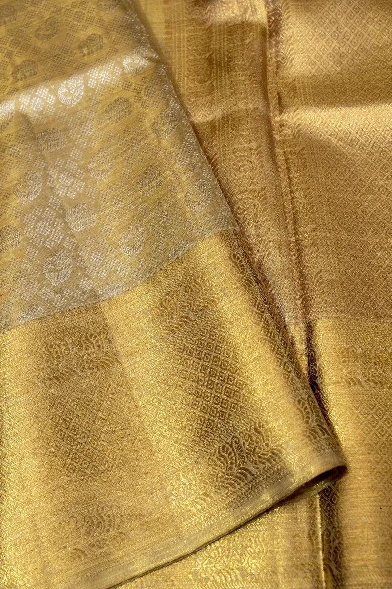 PURE HANDLOOM REAL ZARI GOLDEN COLOR KANCHIPURAM SILK SAREE