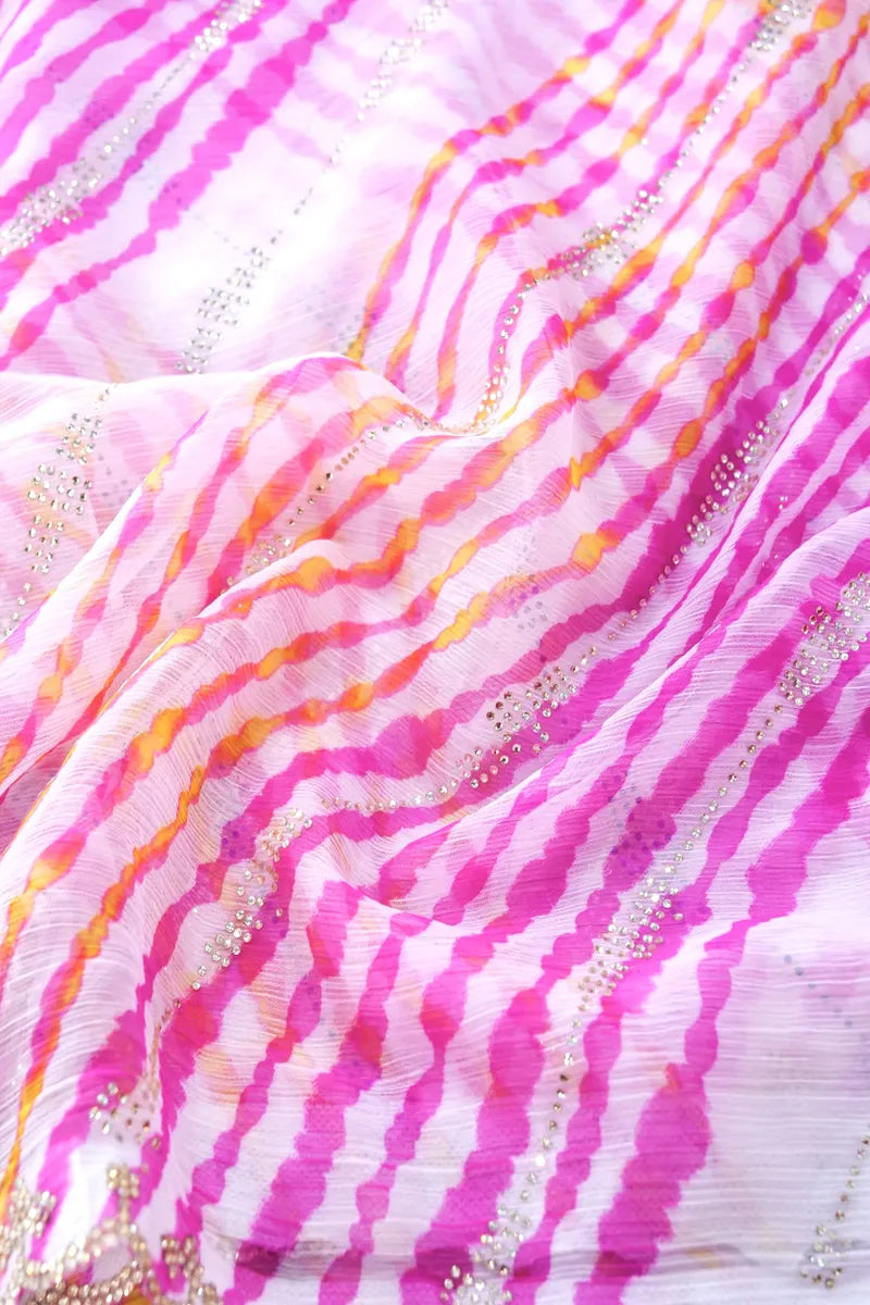 PINK COLOR CHIFFON LEHERIYA PRINT SAREE