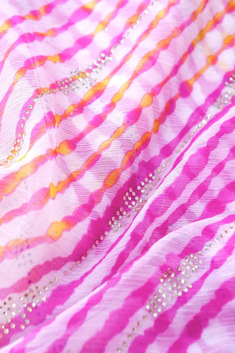 PINK COLOR CHIFFON LEHERIYA PRINT SAREE