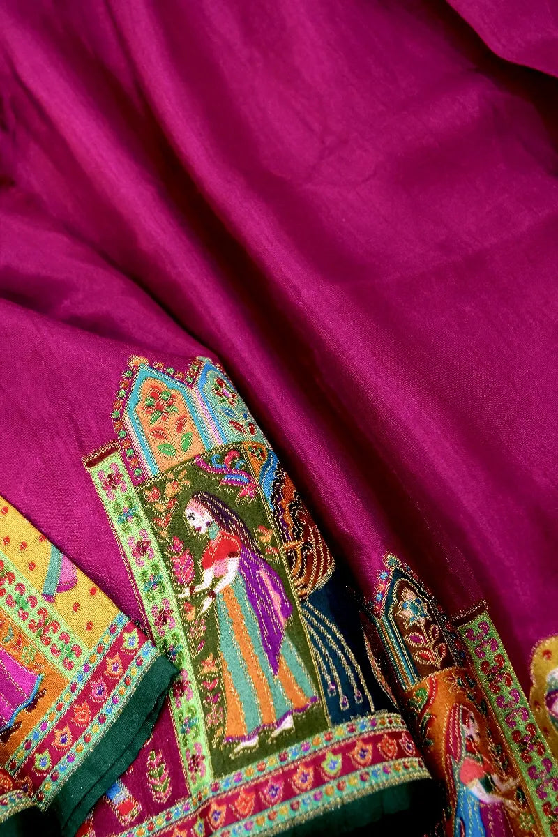 PINK COLOR CREPE SILK PASHMINA SAREE