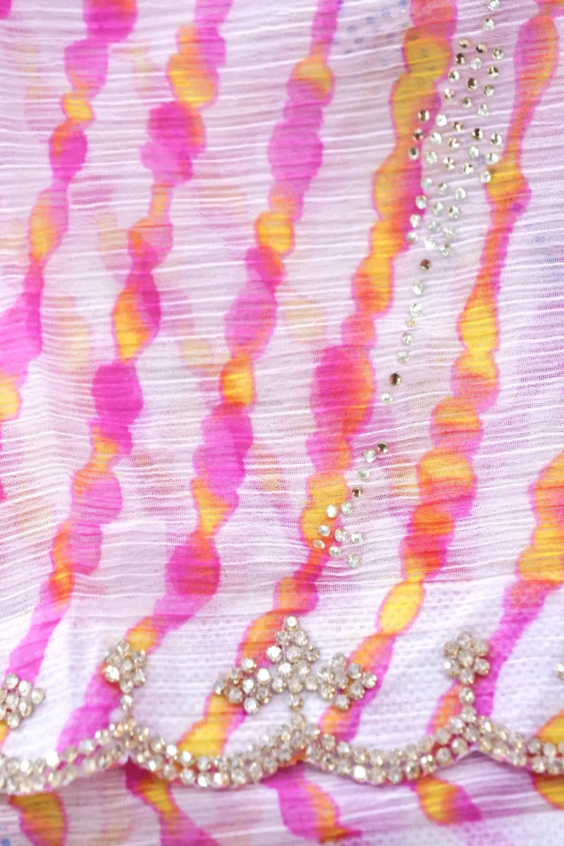 PINK COLOR CHIFFON LEHERIYA PRINT SAREE