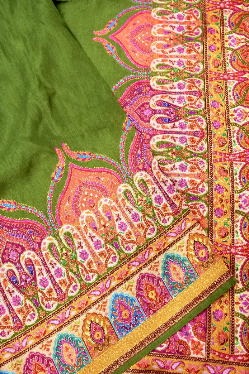 GREEN COLOR CREPE SILK PASHMINA SAREE