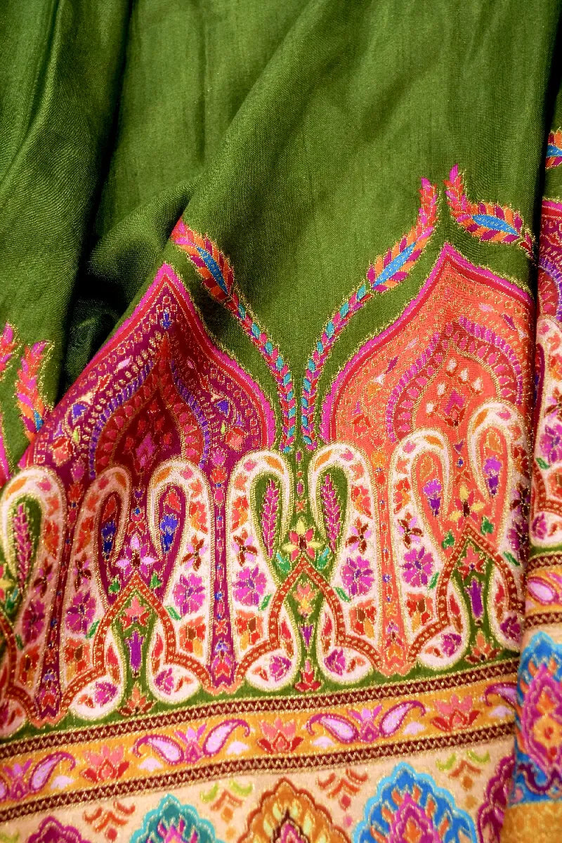 GREEN COLOR CREPE SILK PASHMINA SAREE