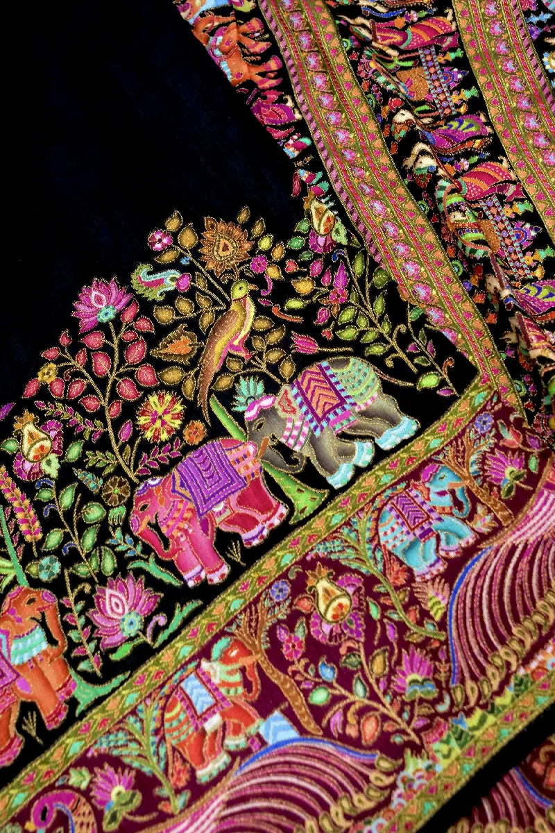 BLACK COLOR CREPE SILK PASHMINA SAREE