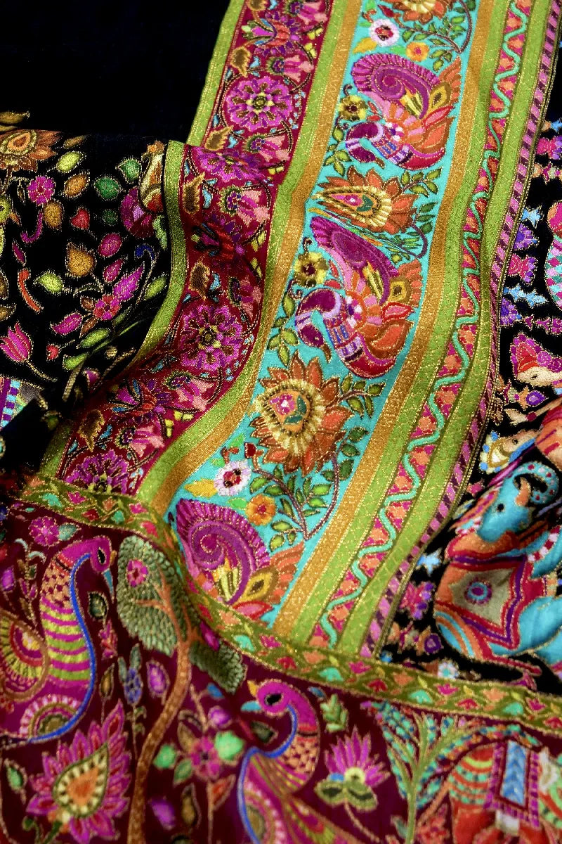 BLACK COLOR CREPE SILK PASHMINA SAREE