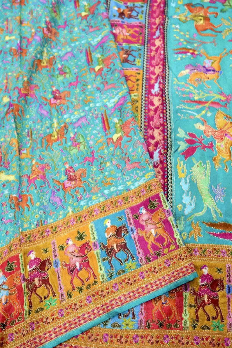 SEA GREEN COLOR CREPE SILK PASHMINA SAREE