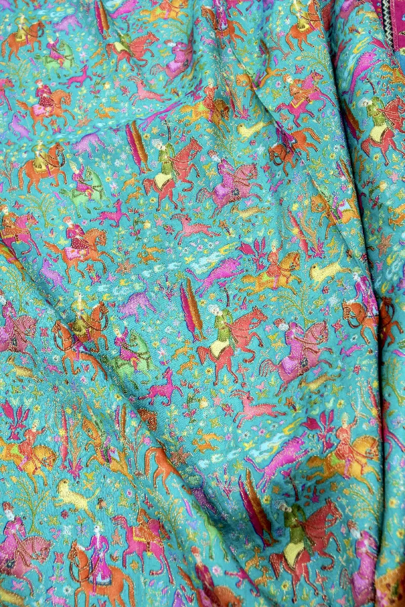 SEA GREEN COLOR CREPE SILK PASHMINA SAREE