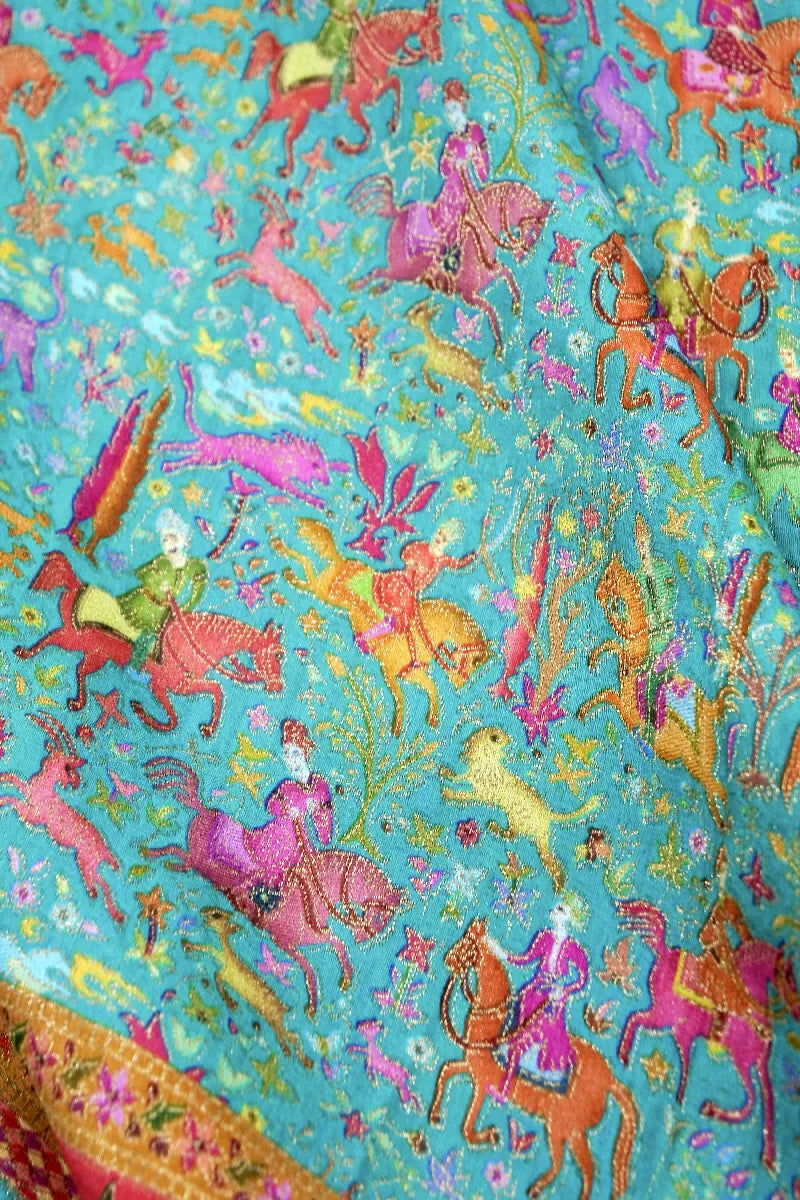 SEA GREEN COLOR CREPE SILK PASHMINA SAREE