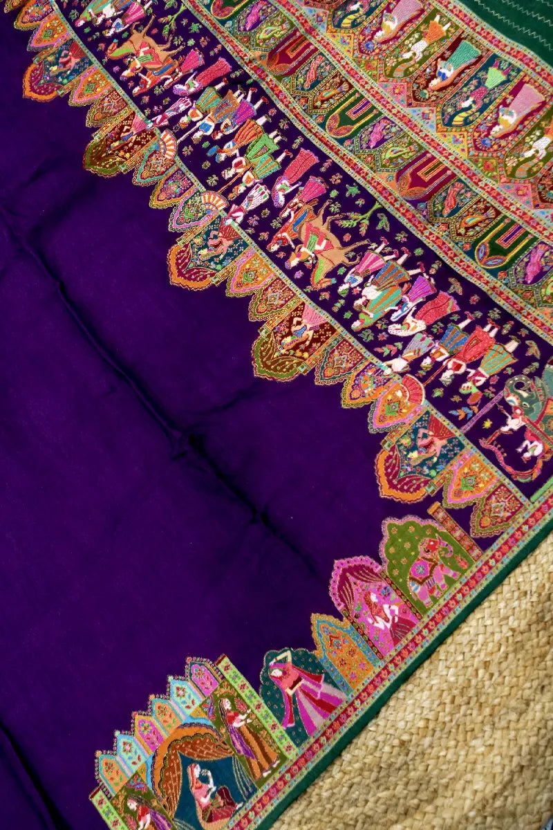 PURPLE COLOR CREPE SILK PASHMINA SAREE