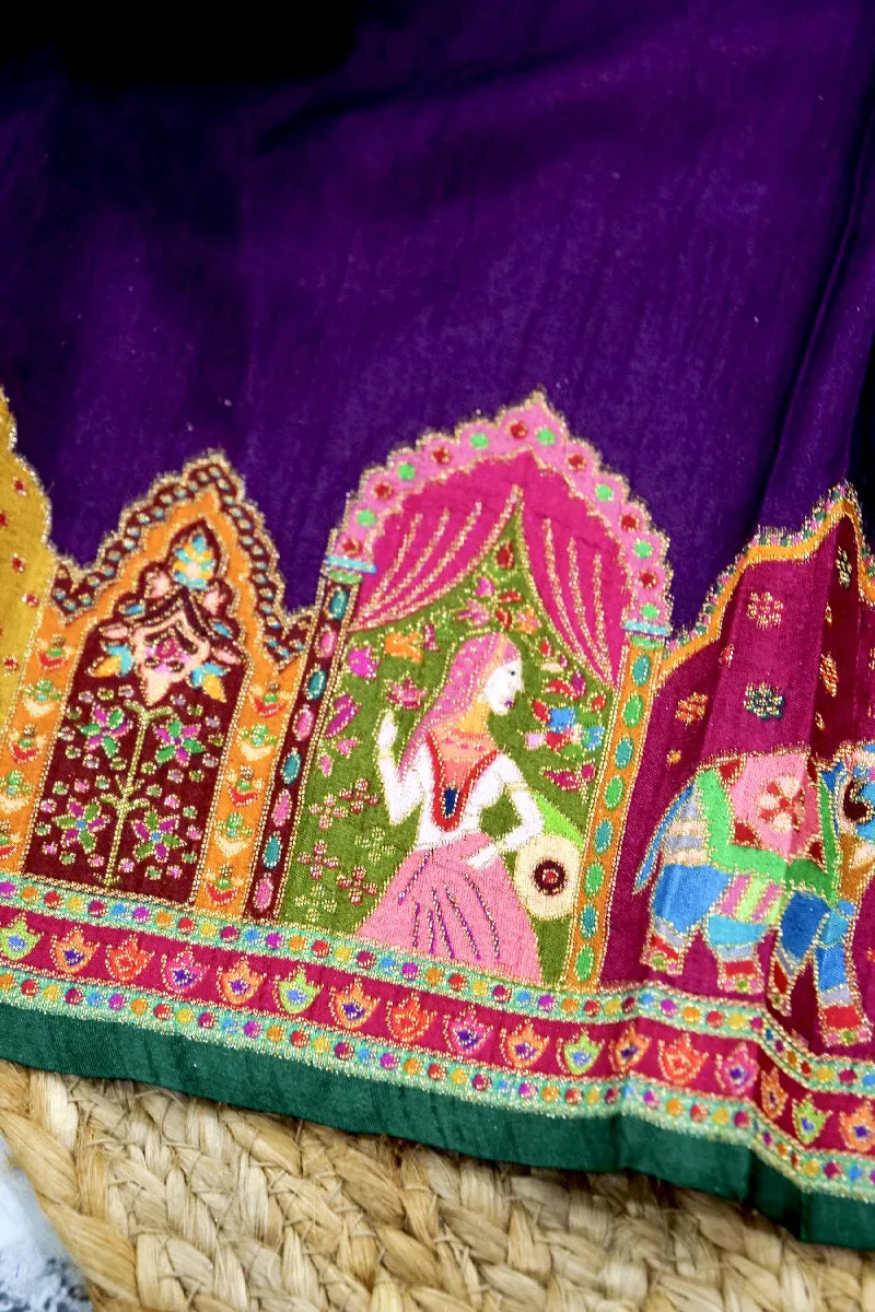 PURPLE COLOR CREPE SILK PASHMINA SAREE