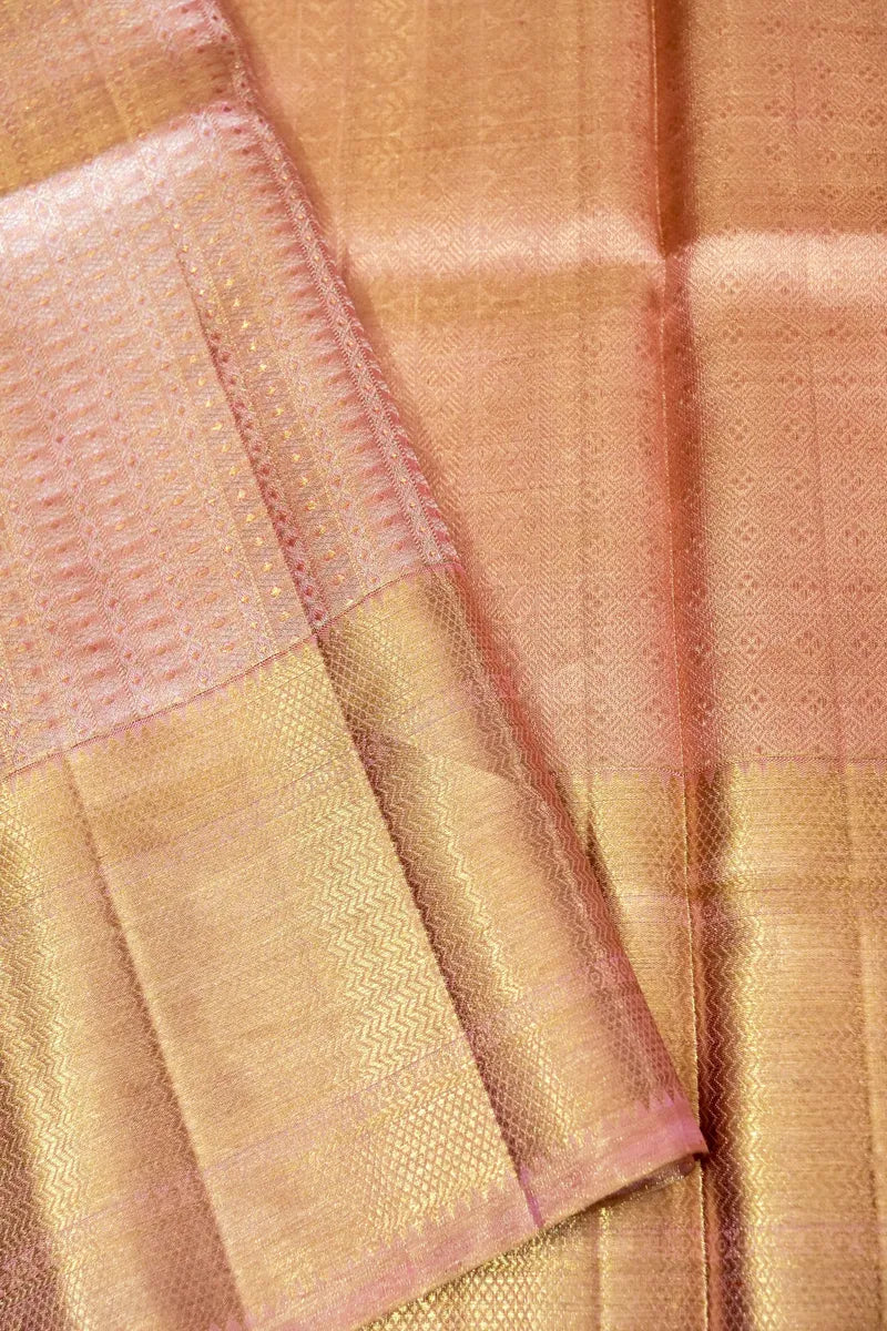 PURE HANDLOOM REAL ZARI ONION PINK COLOR KANCHIPURAM SILK SAREE