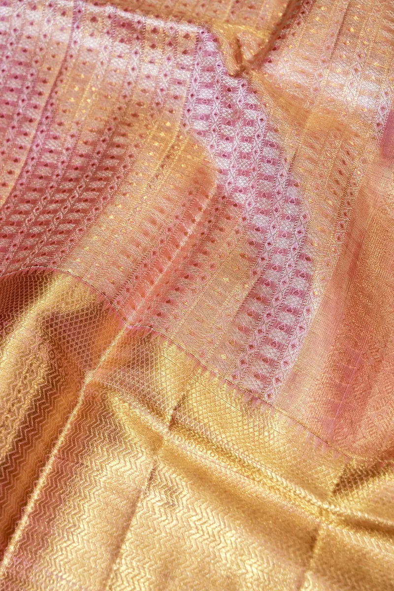 PURE HANDLOOM REAL ZARI ONION PINK COLOR KANCHIPURAM SILK SAREE