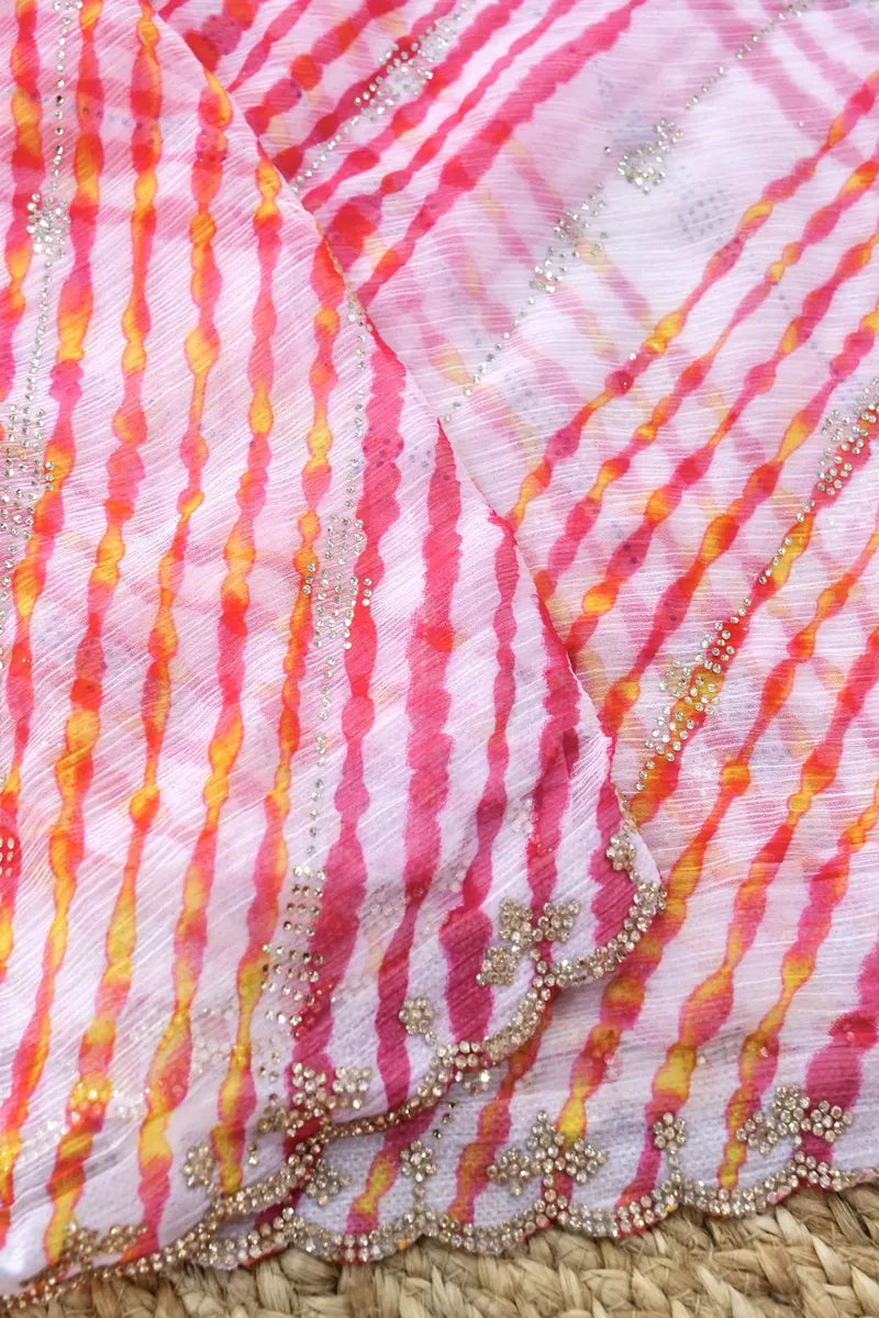 RED COLOR CHIFFON LEHERIYA PRINT SAREE