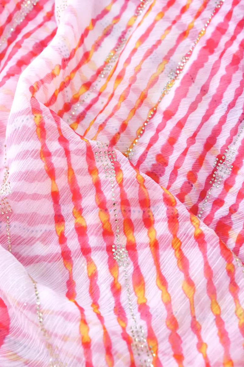 RED COLOR CHIFFON LEHERIYA PRINT SAREE