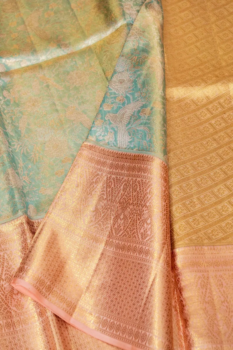 PURE HANDLOOM REAL ZARI SEA GREEN COLOR KANCHIPURAM SILK SAREE