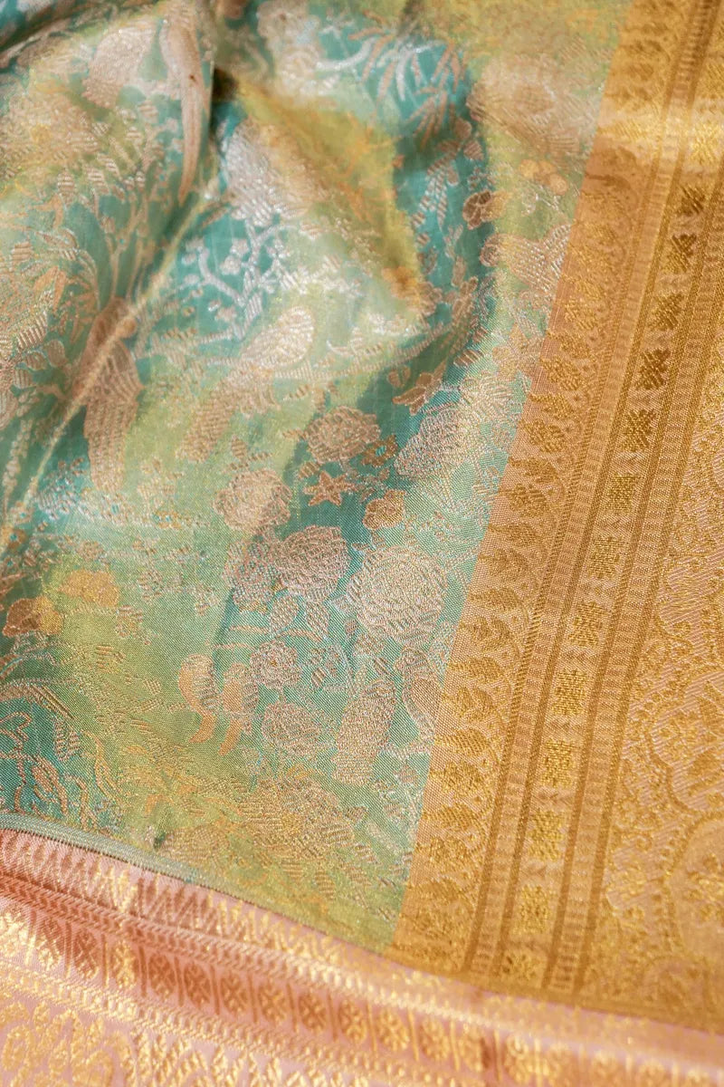PURE HANDLOOM REAL ZARI SEA GREEN COLOR KANCHIPURAM SILK SAREE