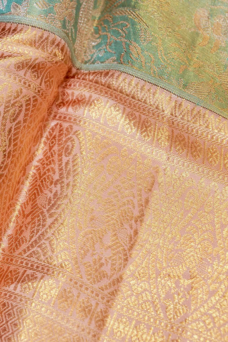 PURE HANDLOOM REAL ZARI SEA GREEN COLOR KANCHIPURAM SILK SAREE