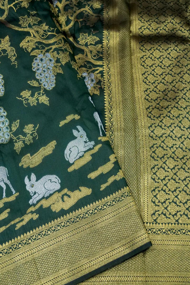 DARK GREEN COLOR BANARASI SILK SAREE