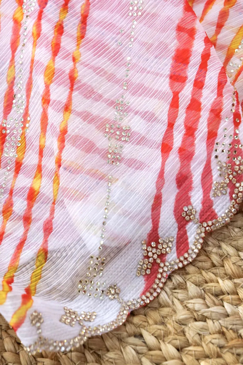 CHERRY RED COLOR CHIFFON LEHERIYA PRINT SAREE