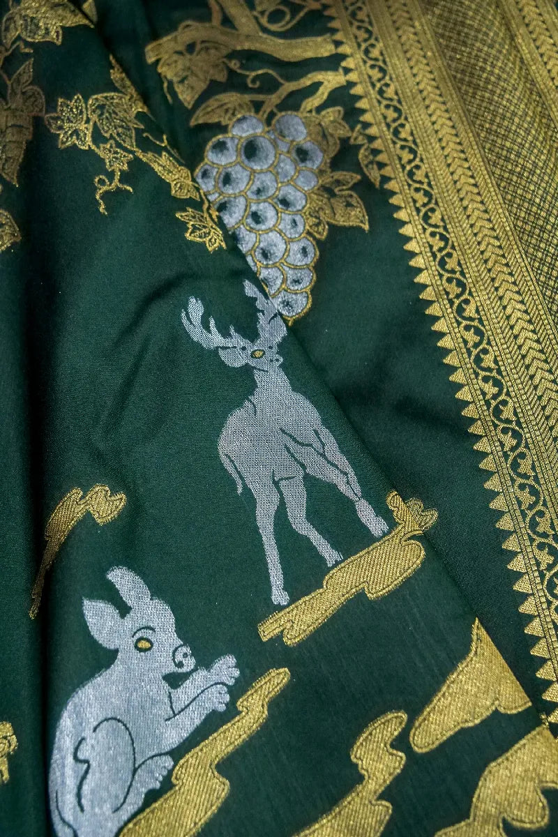 DARK GREEN COLOR BANARASI SILK SAREE