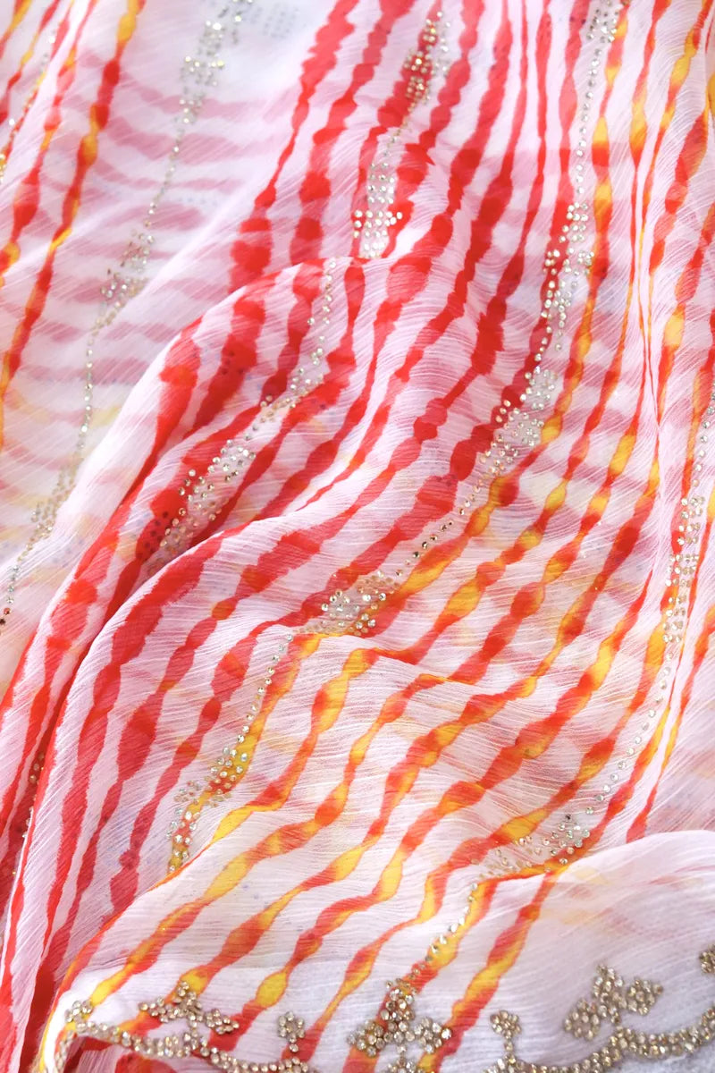 CHERRY RED COLOR CHIFFON LEHERIYA PRINT SAREE