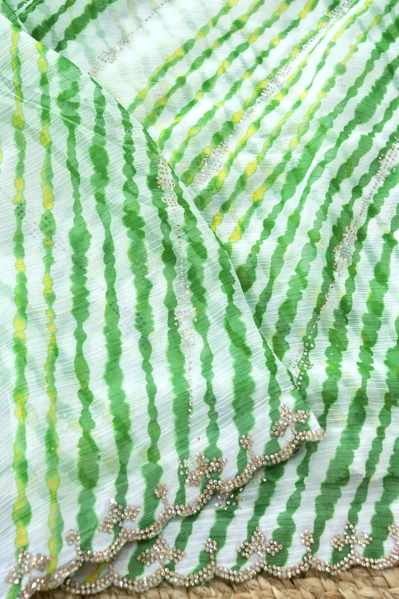 GREEN COLOR CHIFFON LEHERIYA PRINT SAREE
