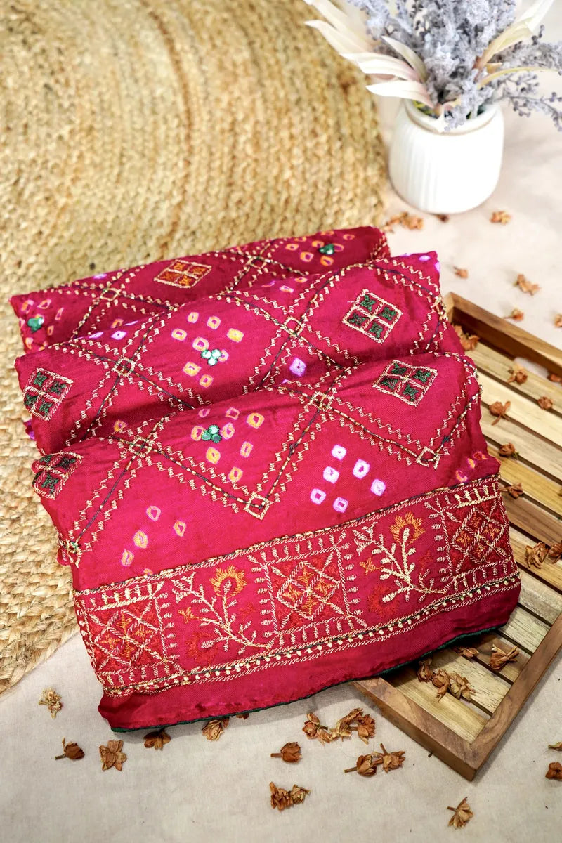 PINK COLOR BANDHEJ SAREE