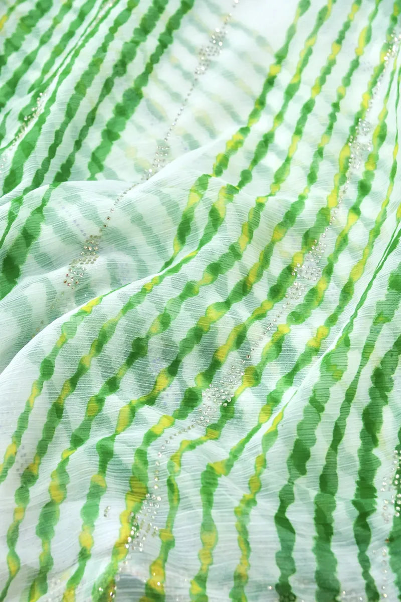 GREEN COLOR CHIFFON LEHERIYA PRINT SAREE