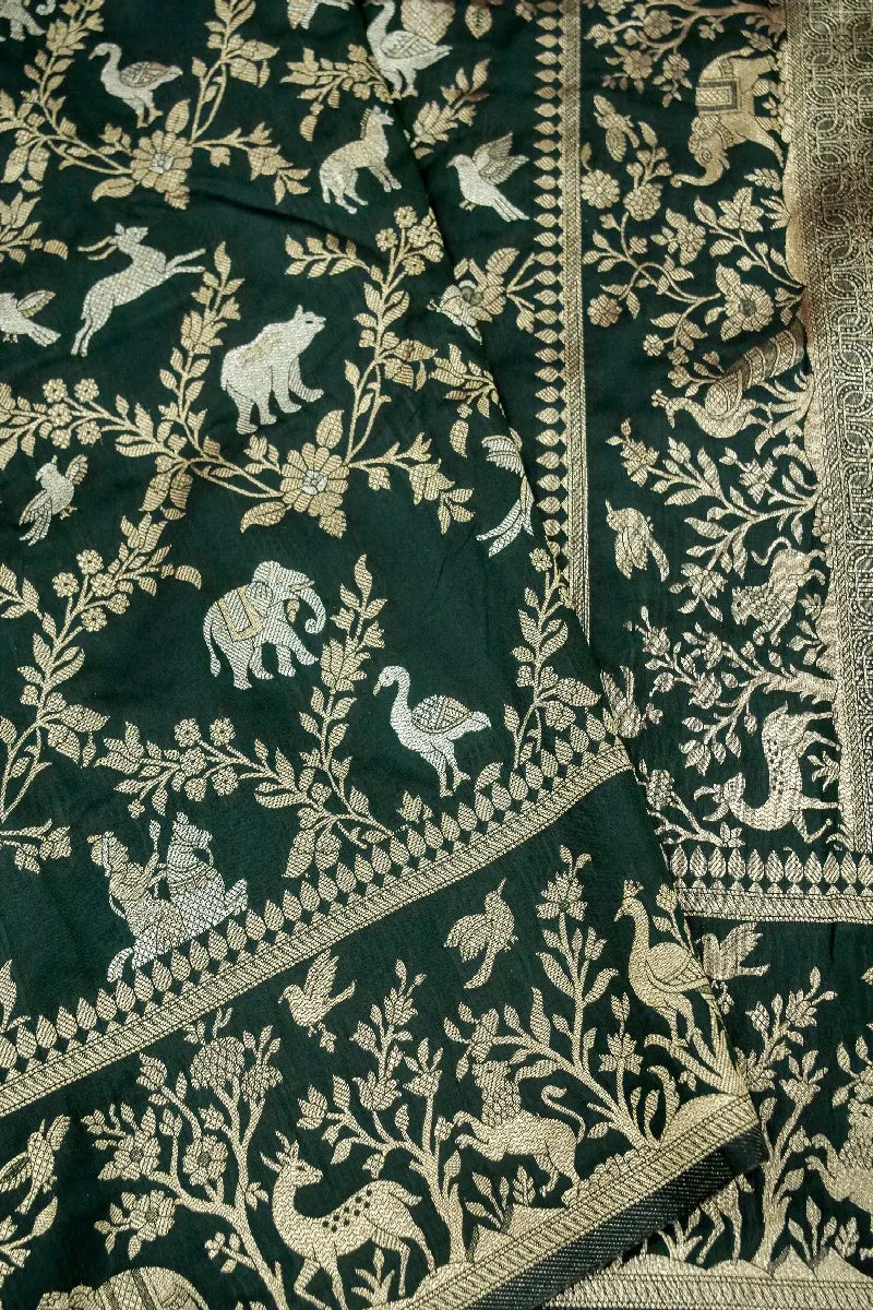 DARK GREEN COLOR BANARASI SILK SAREE