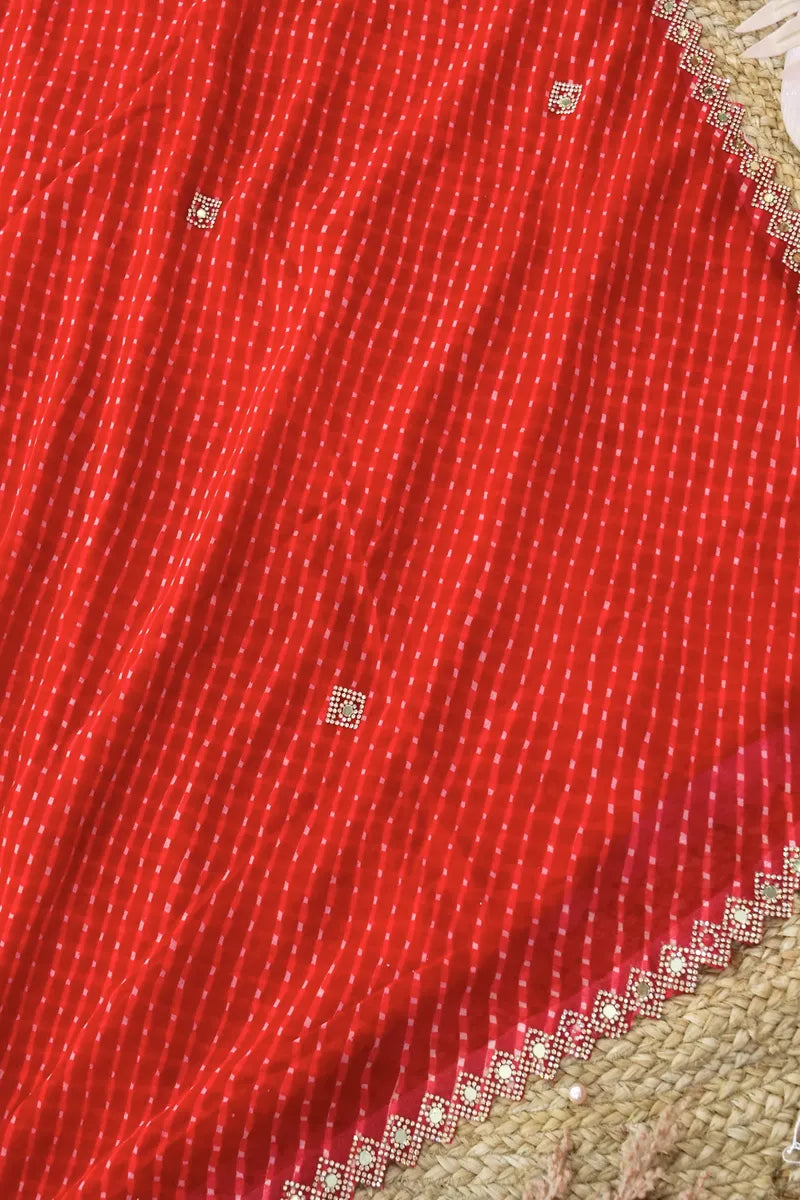 RED COLOR CHIFFON LEHERIYA PRINT SAREE