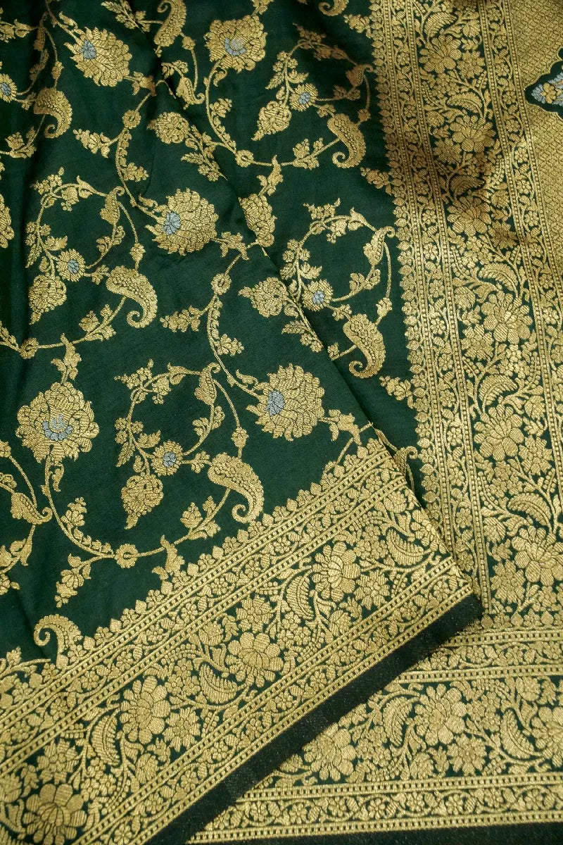 DARK GREEN COLOR BANARASI SILK SAREE