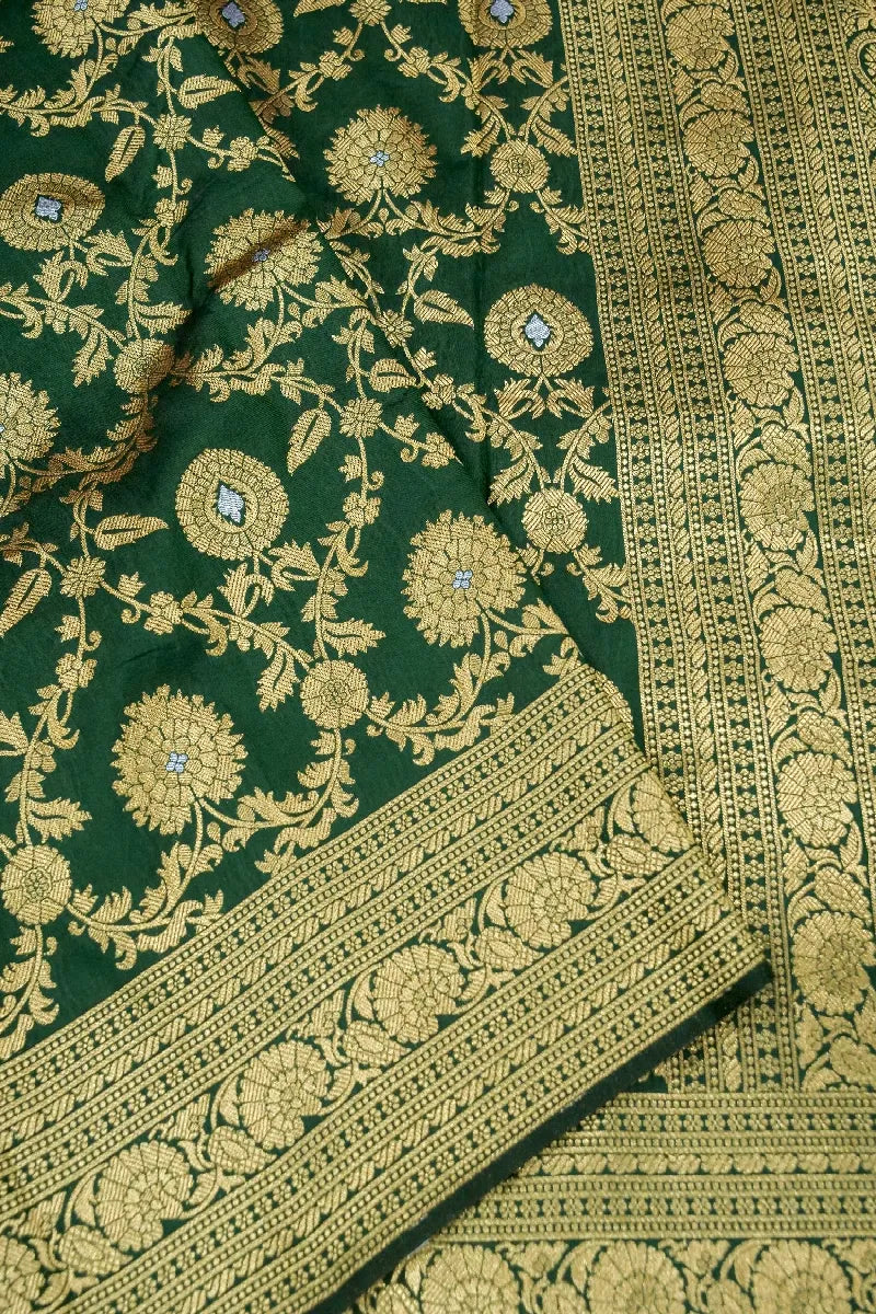 DARK GREEN COLOR BANARASI SILK SAREE