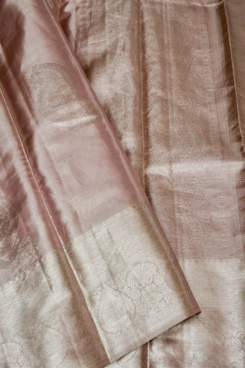 PURE HANDLOOM PEACH COLOR KANCHIPURAM SILK SAREE