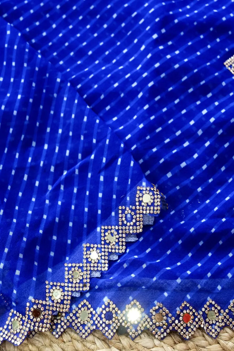 BLUE COLOR CHIFFON LEHERIYA PRINT SAREE