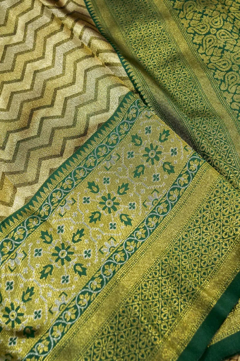 GOLDEN WITH GREEN COLOR BANARASI SILK SAREE