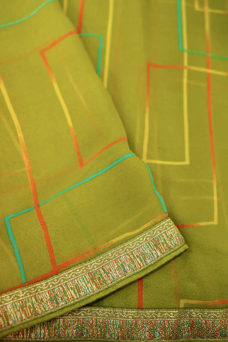 MEHENDI GREEN COLOR CHIFFON SAREE