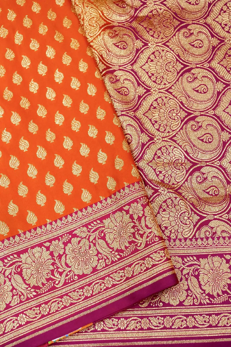 ORANGE WITH PINK COLOR BANARASI SILK SAREE