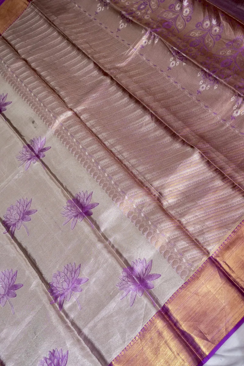 PURE HANDLOOM GREY COLOR KANCHIPURAM SILK SAREE
