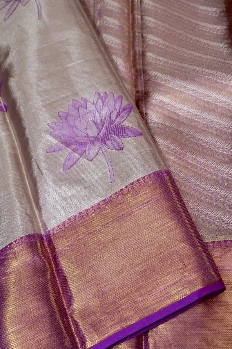 PURE HANDLOOM GREY COLOR KANCHIPURAM SILK SAREE